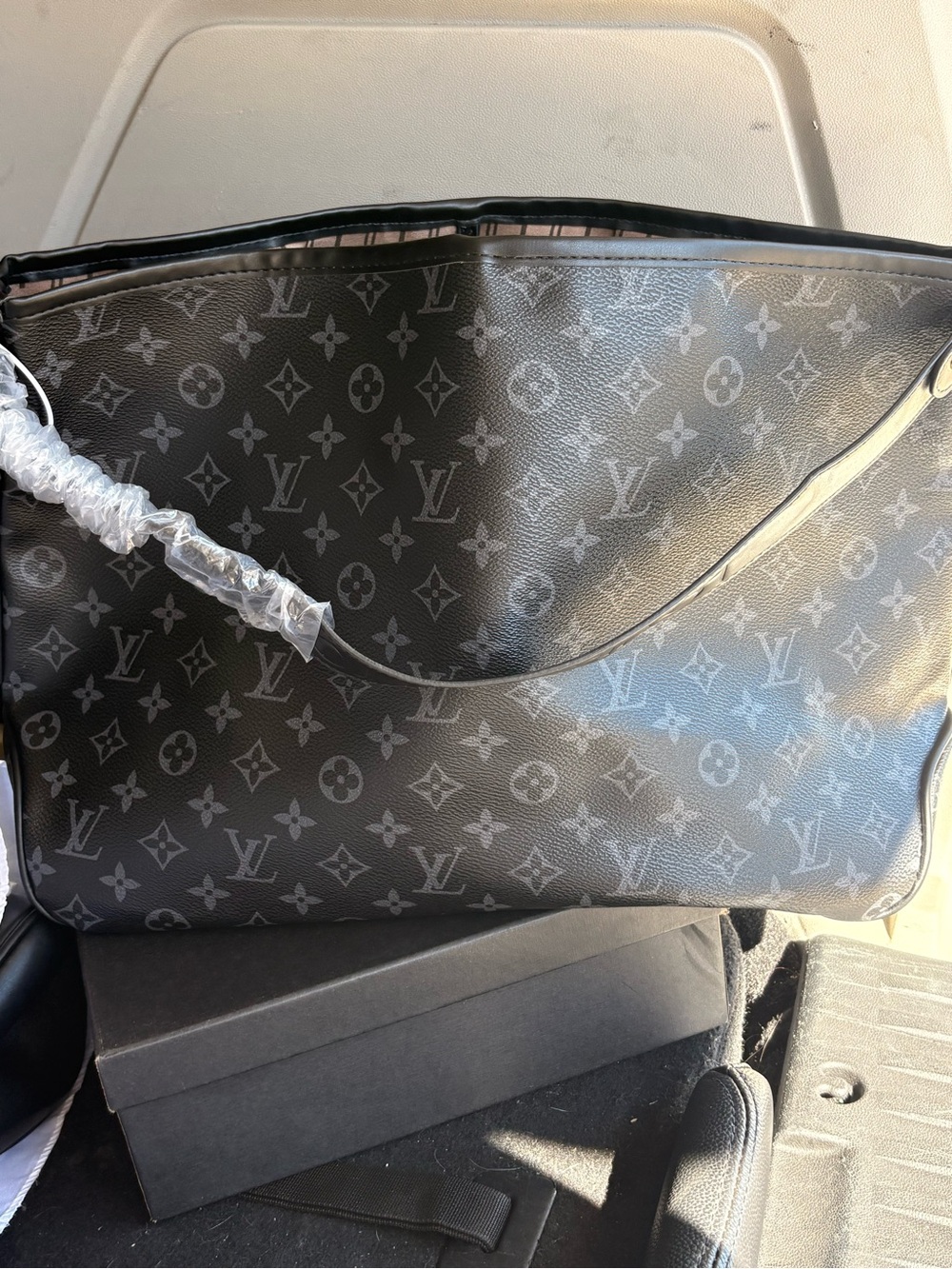 Designer Monogram Shoulder Tote in Black